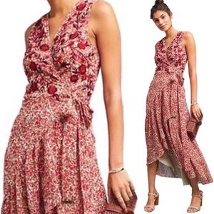 Anthropologie Ranna Gill Floral Beaded Wrap Dress